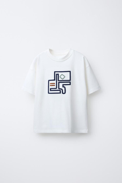 ZARA ФУТБОЛКА С ВЫШИВКОЙ, БЕЛЫЙ