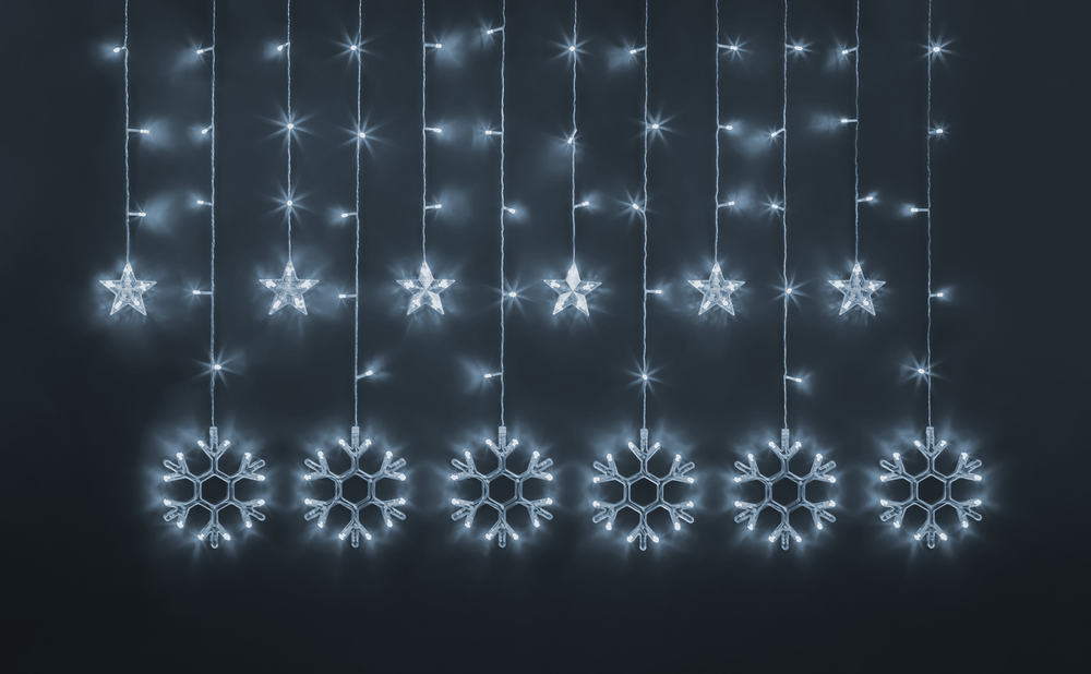 Гирлянда Navigator 95 121 NGF-D032-02 (бахрома звезды и снежинки CW 2.5*1м IP20)