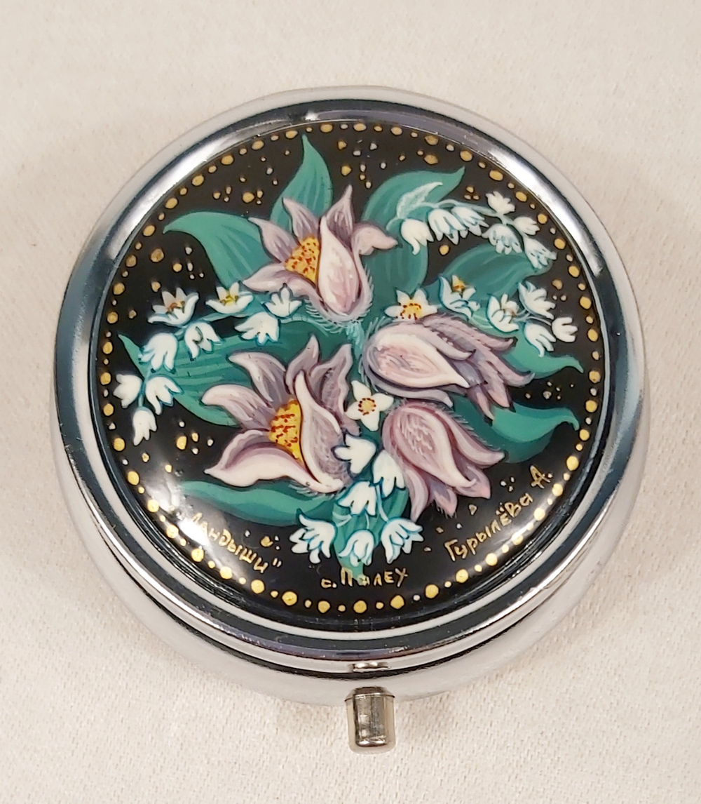 Таблетница с ручной росписью Палех "Ландыши"