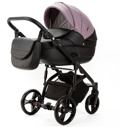 Детская коляска Adamex Lanti Deluxe 2 в 1 LN-SD106 (СИРЕНЕВ.КОЖА + ЧЕРН. КОЖА)