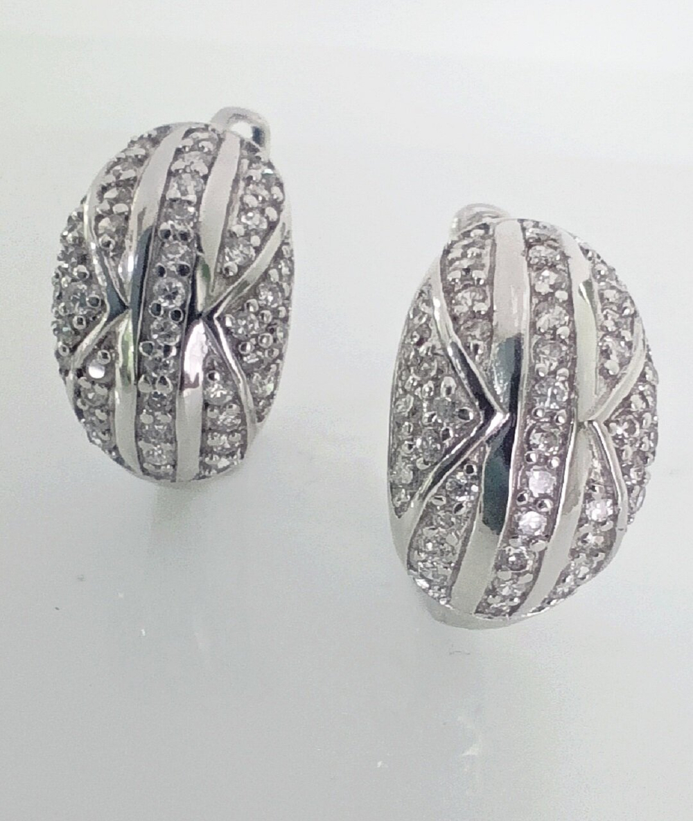 Серьги серебряные Эстерелла, проба 925, родированные, с фианитом/Ф