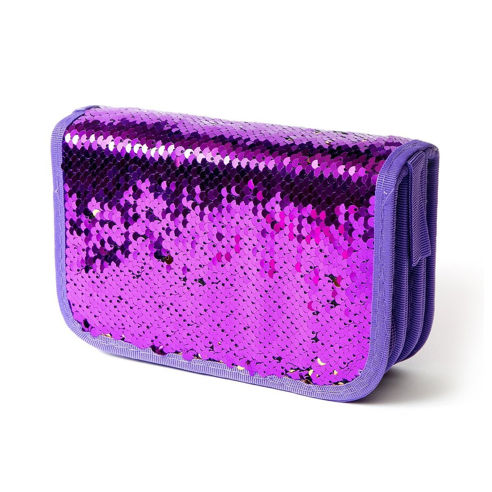 Пенал 3 отделения Alingar, пайетки, молния, 120 х 190 мм, "Хамелион", микс (пайетки серебро, розовые, фиолет,красные)