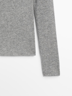 Massimo Dutti Шерстяной свитер в рубчик, светло-серый