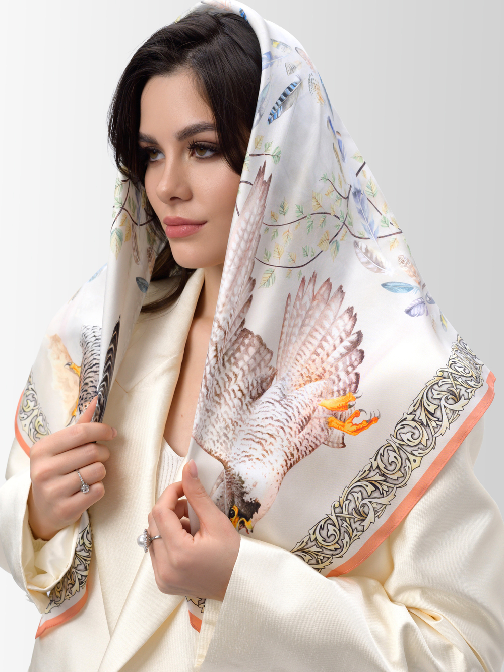 Платок «Полёт соколов» 100% шёлк