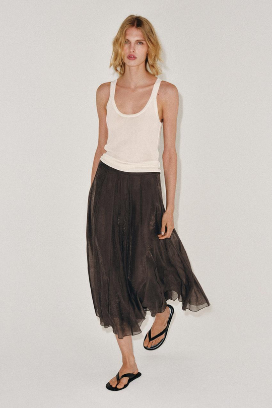 ZARA КОМБИНИРОВАННАЯ СТРУЯЩАЯСЯ ЮБКА — ZW COLLECTION, КОРИЧНЕВЫЙ