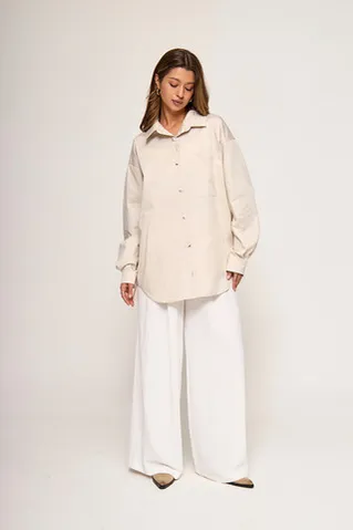 Рубашка с карманом из плотного хлопка жемчужного цвета