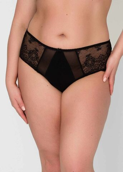 Женские трусики-слипы из гипюра с цветочным рисунком (Размер: L) (Цвет: черный)