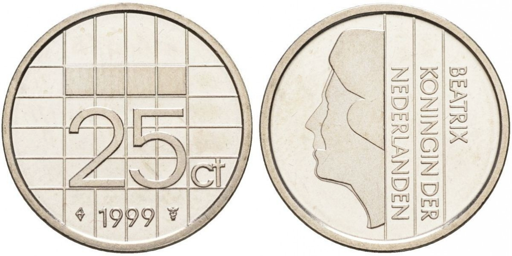 Нидерланды 25 центов, 1982 - 2001 Королева Беатрикс XF