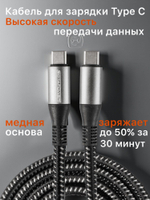 Кабель type c type c / type c для Android / type c Apple / Провод для андроид /провод для айфон ; 1 метр черный в оплетке