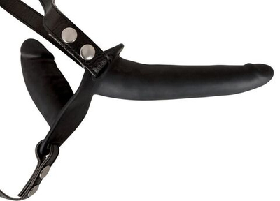 Женский страпон с вагинальной пробкой Double Strap On - 15 см. (Цвет: черный)