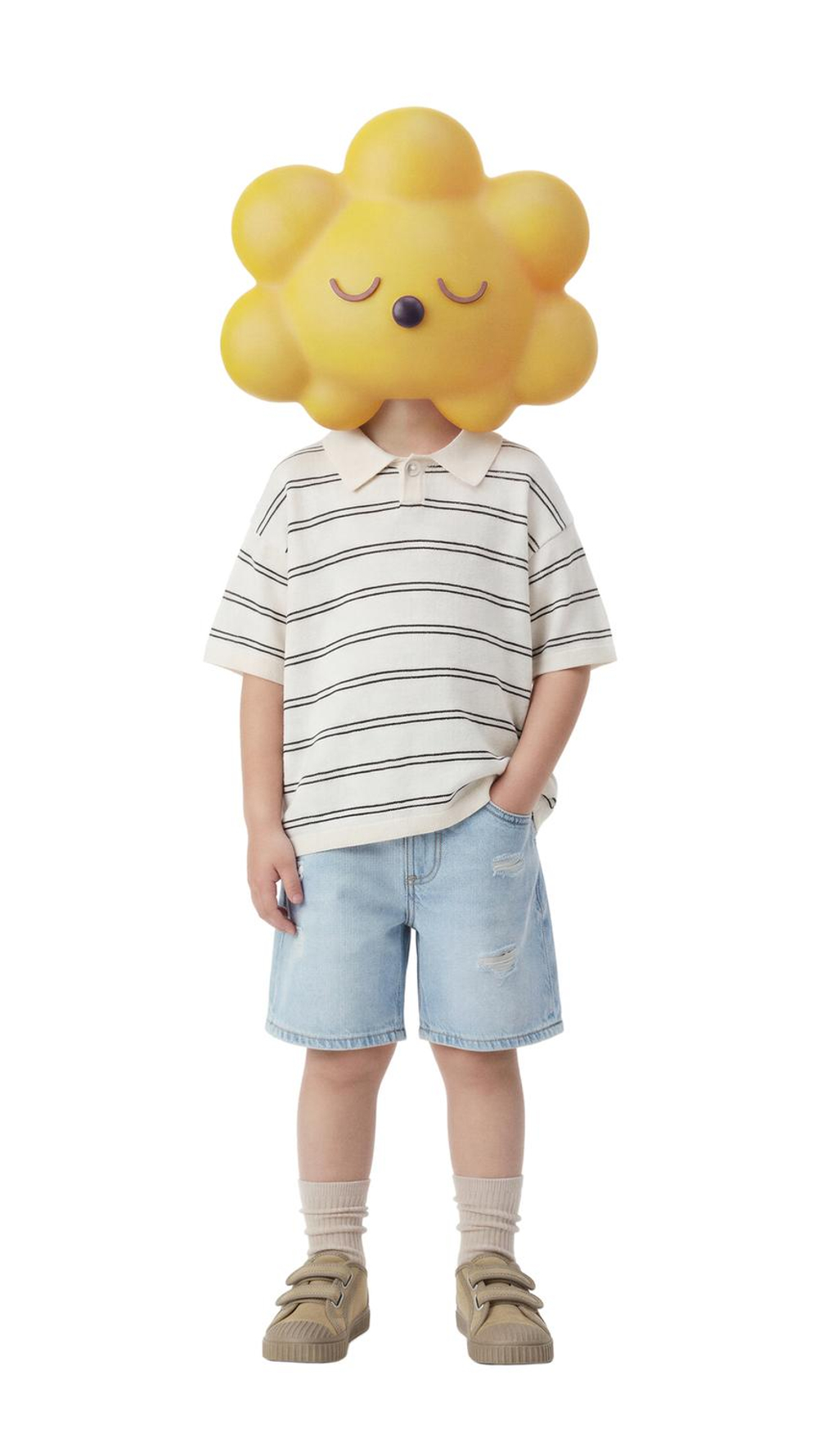 ZARA ТРИКОТАЖНОЕ ПОЛО ИЗ ХЛОПКА И ЛЬНА, ЭКРЮ/КОРИЧНЕВЫЙ