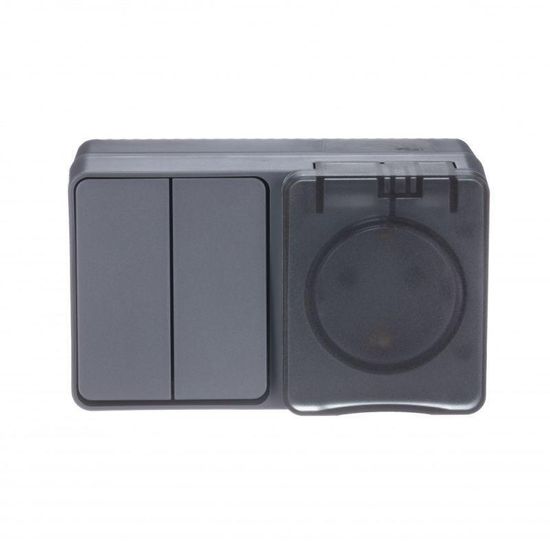 Блок ОП AtlasDesign PROFI IP54 (розетка 1-м 16А заземл. защ. шторки + 2-кл. выключатель 10А) антрацит SE ATN544074