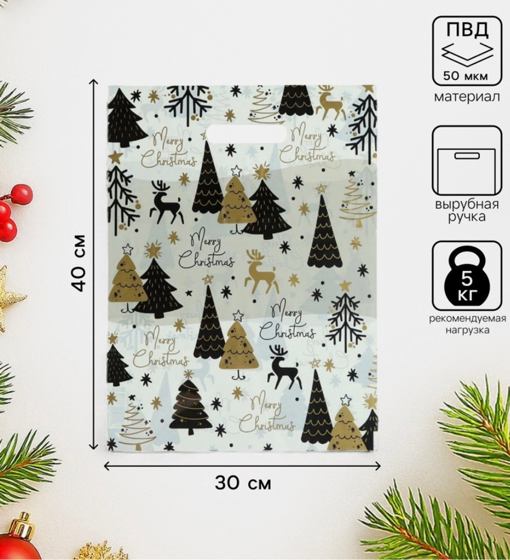 Пакет подарочный новогодний «Сочельник», полиэтиленовый с вырубной ручкой, 30×40 см, 50 мкм