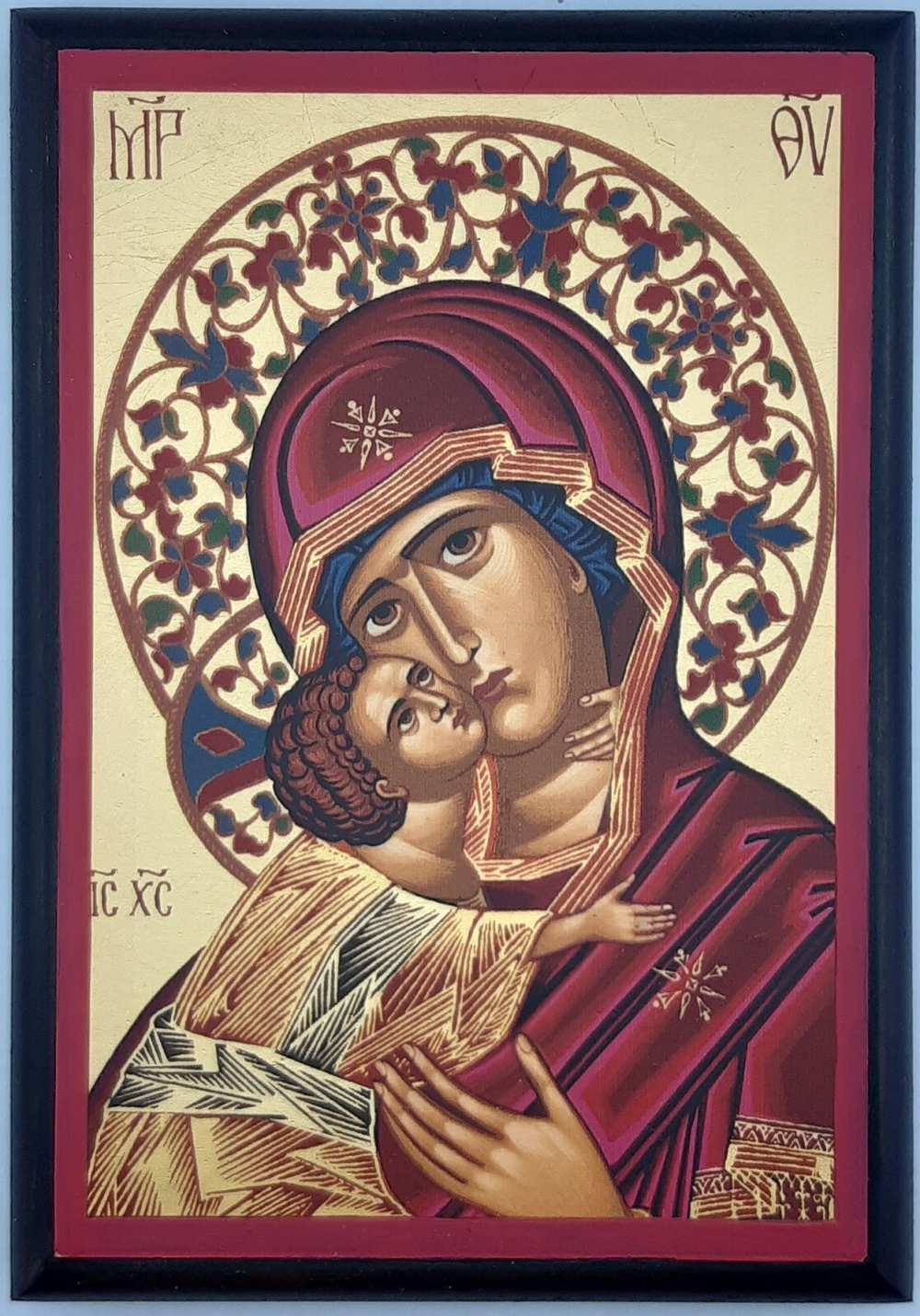 Владимирская БМ, икона деревянная прямоугольной формы, цвет сусальное золото 110х130