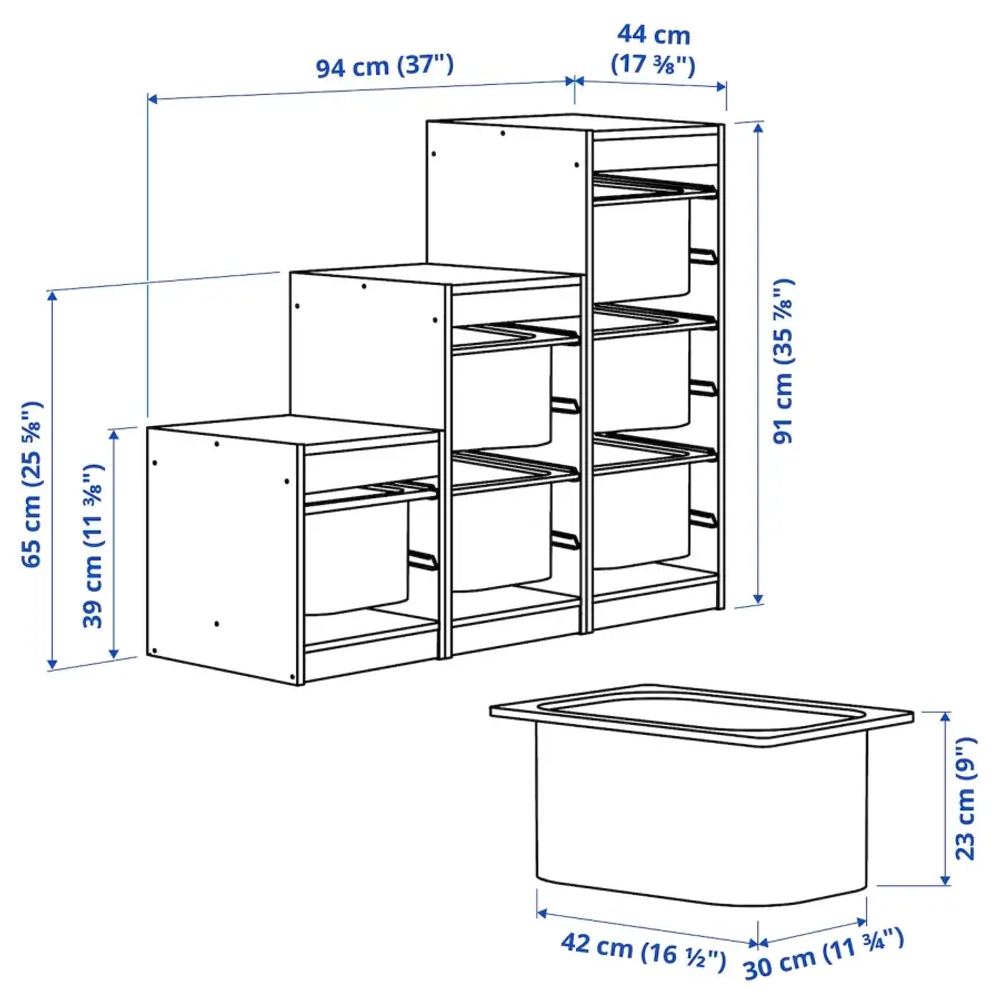 Стеллаж - IKEA TROFAST, 94х44х91 см, сосна/ярко-красный, ТРУФАСТ ИКЕА