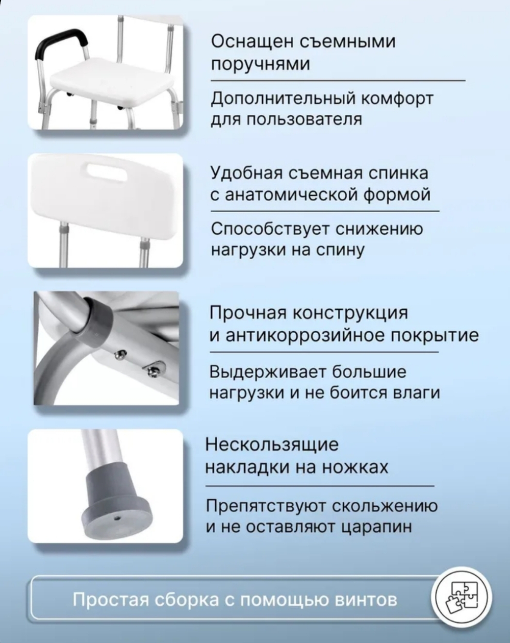 Стул для ванны и душа. Со спинкой и поручнями