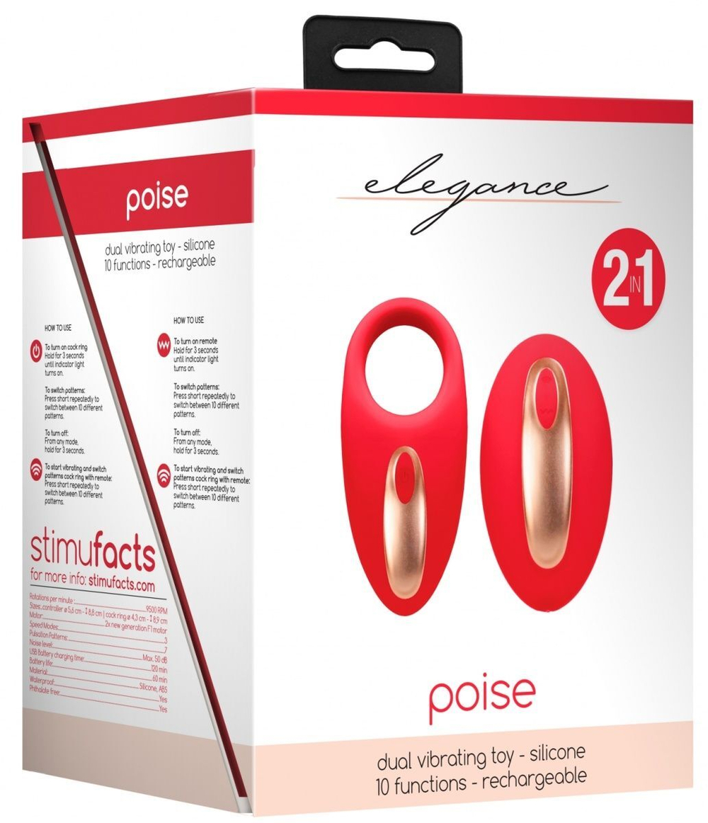 Красное эрекционное виброкольцо Poise с пультом (Цвет: красный)