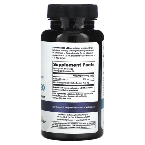 Vitauthority, Berberine Plus с дигидроберберином и цейлонской корицей, 60 вегетарианских капсул