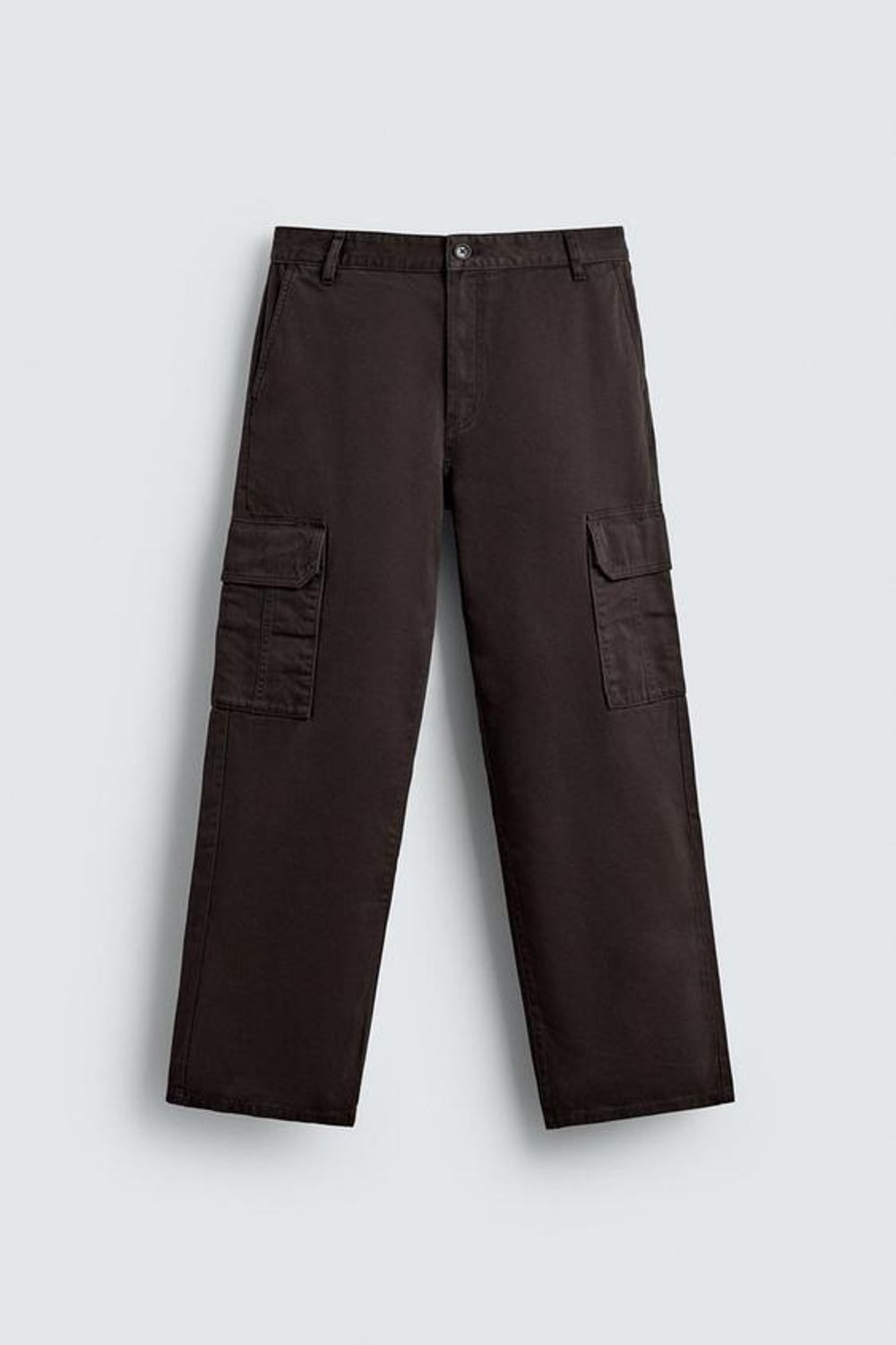 ZARA БРЮКИ КАРГО ИЗ ТВИЛА, ШОКОЛАДНЫЙ