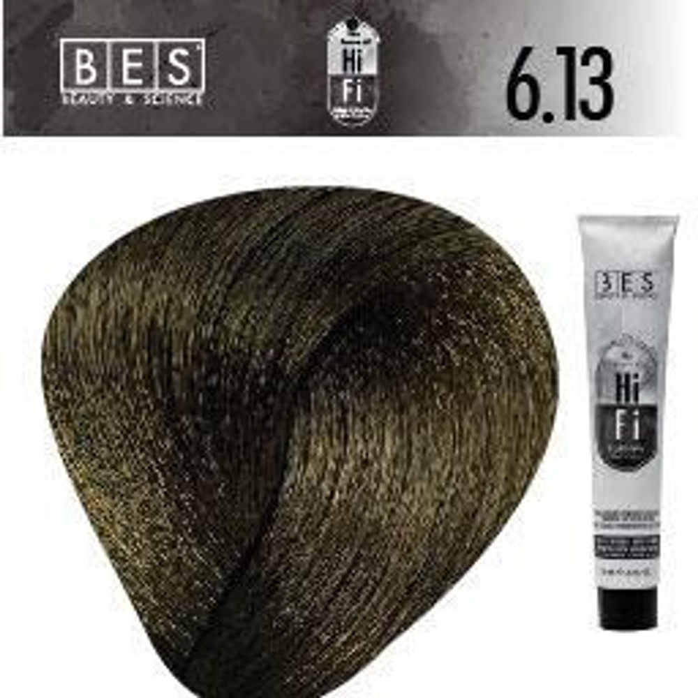 Краситель перманентный HI-FI 6.13 (темно-золотой-пепельный блонд), BES, 100 мл.