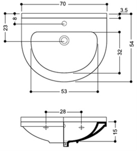 Раковина подвесная AXA Due 70x54 см, белая 1503601
