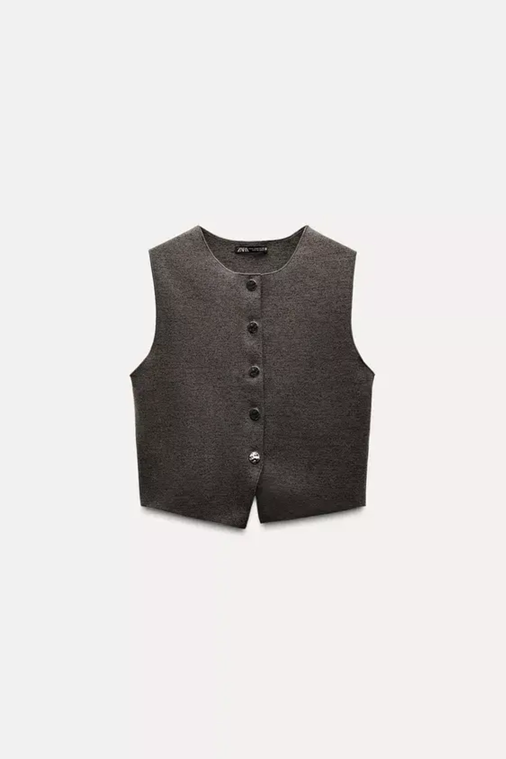 ZARA ЖИЛЕТ ИЗ ЭЛАСТИЧНОГО ТРИКОТАЖА С ПУГОВИЦАМИ, КОРИЧНЕВАТЫЙ