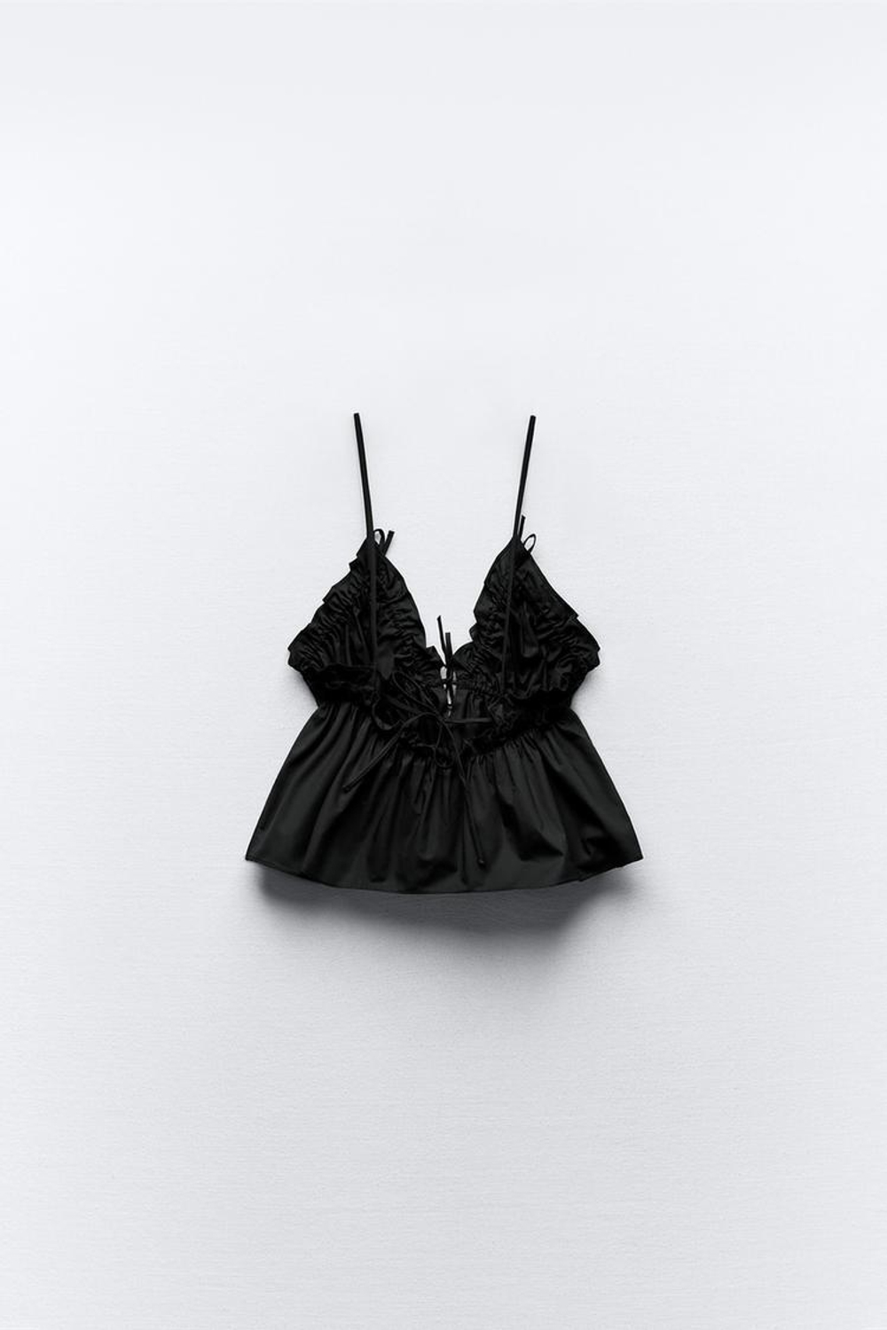 ZARA ТОП ИЗ ПОПЛИНА С БАНТОМ, ЧЕРНЫЙ