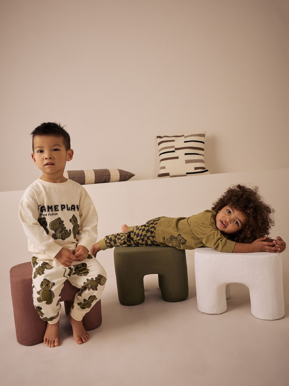 Пижама для мальчика Next AJ0-575, 3 шт., Хаки, Молочный, Серый