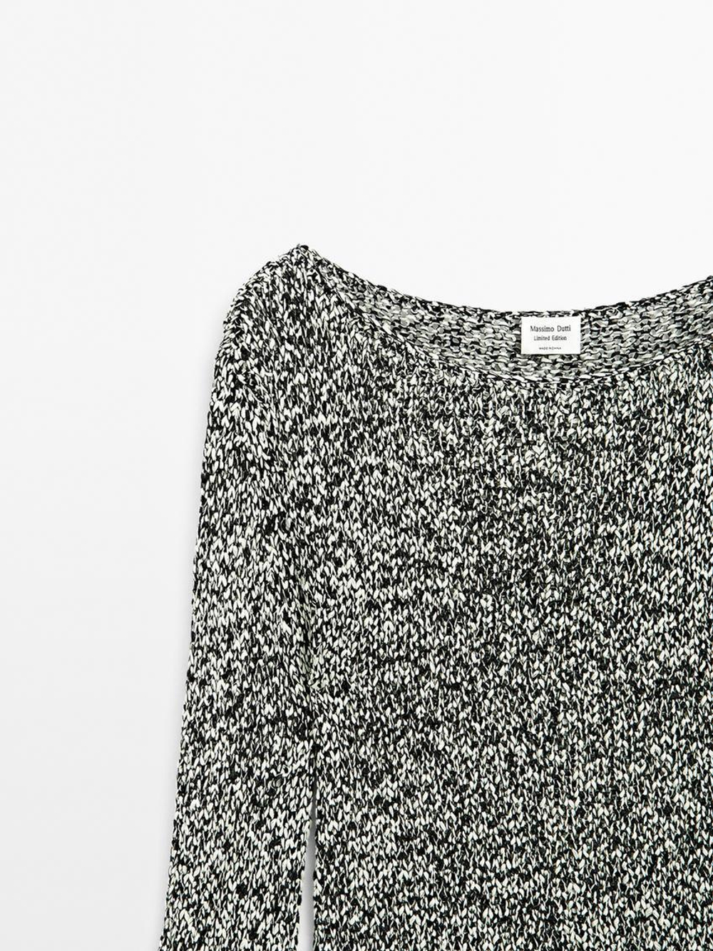 Massimo Dutti Свитер из трикотажа с текстурой Nep - Limited Edition, бело-черный