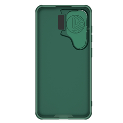 Чехол зеленого цвета (Deep Green) от Nillkin с металлической откидной крышкой для камеры на Samsung Galaxy S24+ Плюс, серия CamShield Prop Case