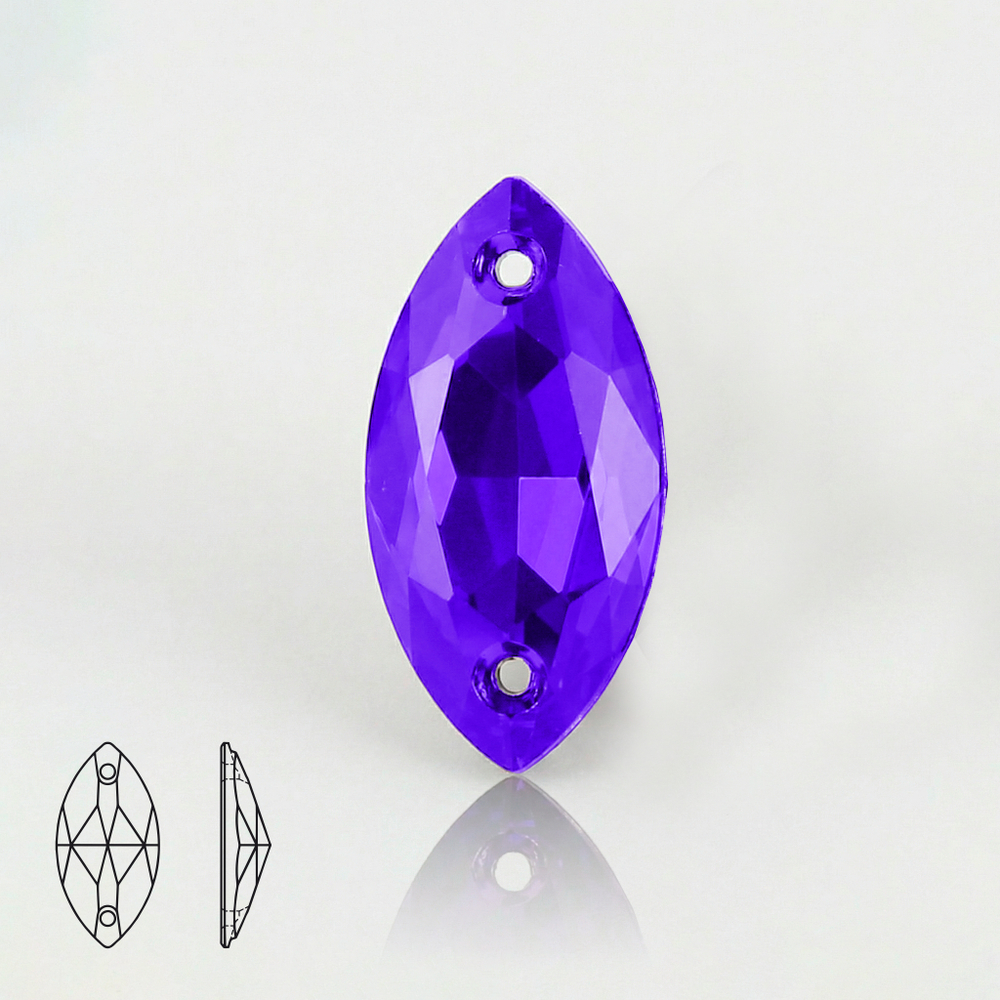Пришивные стеклянные стразы “Purple Velvet” форма Navette (фиолетовый бархат)