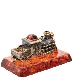 AM-2009 Фигурка «Паровоз Гран-при» (латунь, янтарь)
