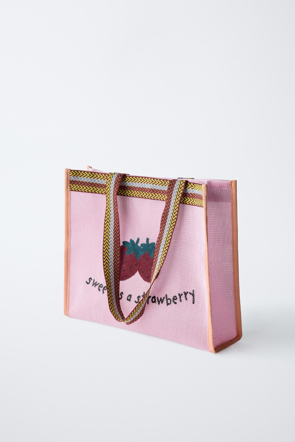 ZARA СУМКА-ШОПЕР С ПРИНТОМ «КЛУБНИКА», РОЗОВЫЙ