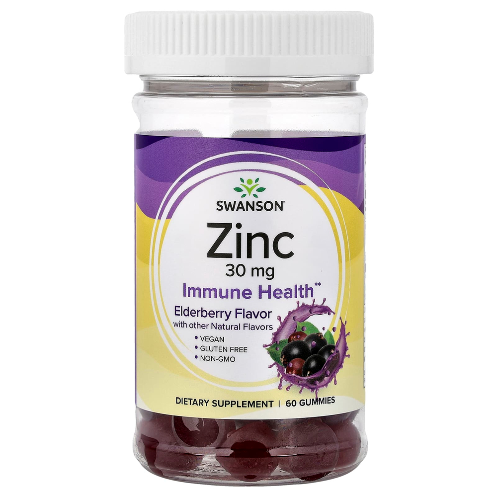 Swanson, жевательные таблетки с цинком, со вкусом бузины, 60 жевательных таблеток (15 мг в 1 жевательной таблетке)