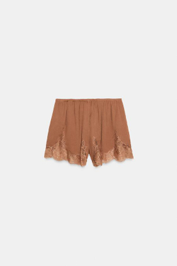 ZARA КРУЖЕВНЫЕ ШОРТЫ — ZW COLLECTION, ЧЕРЕПИЧНЫЙ
