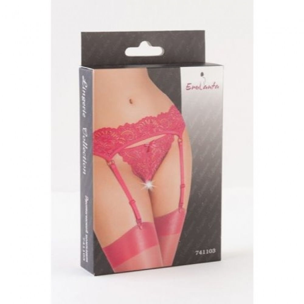 Кружевной пояс для чулок в комплекте с трусиками кружевными (Цвет: красный)