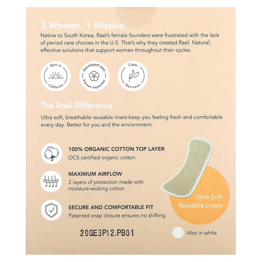 Rael, Многоразовые ежедневные прокладки из органического хлопка, 3 шт.