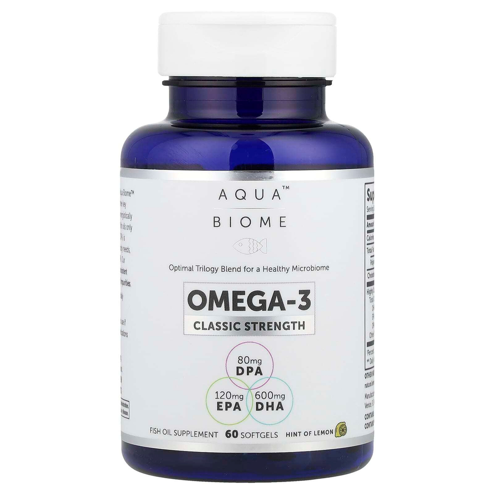 Enzymedica, Aqua™ Biome, омега-3, классическая сила действия, лимонный вкус, 1200 мг, 60 капсул (600 мг в каждой)