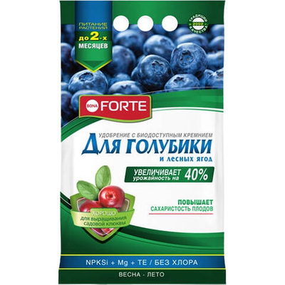 Сухое удобрение органическое BONA FORTE С ЦЕОЛИТОМ, гранулированное, с биодоступным кремнием, для Голубики и лесных ягод пакет 2,5 кг