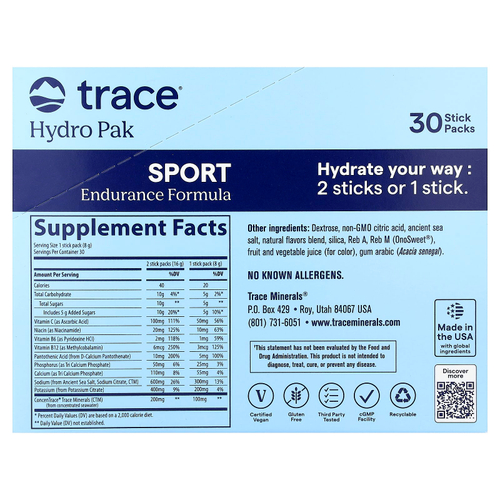 Trace, Hydro Pak Sport, Raspberry Lemonade, 30 Stick Packs, 0.28 oz (8 g) Each