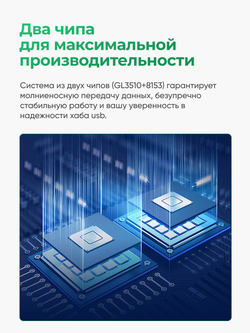 LAN-адаптер USB/Type-C 3.0 VegGieg с хабом 3×USB 3.0 | RJ45 1 Гбит/с | RTL-8153+GL3510 | Без драйверов