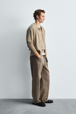 ZARA КАРДИГАН ИЗ ХЛОПКА И РАМИ, БЕЖЕВЫЙ