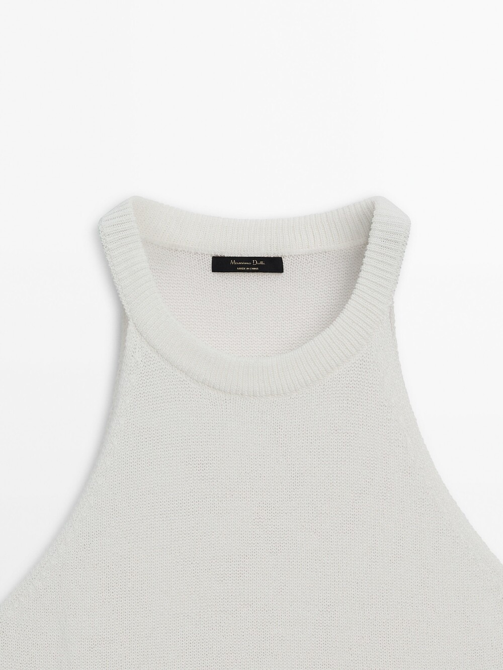 Massimo Dutti Трикотажный топ с горловиной халтер и деталями в рубчик, натуральный, кремовый