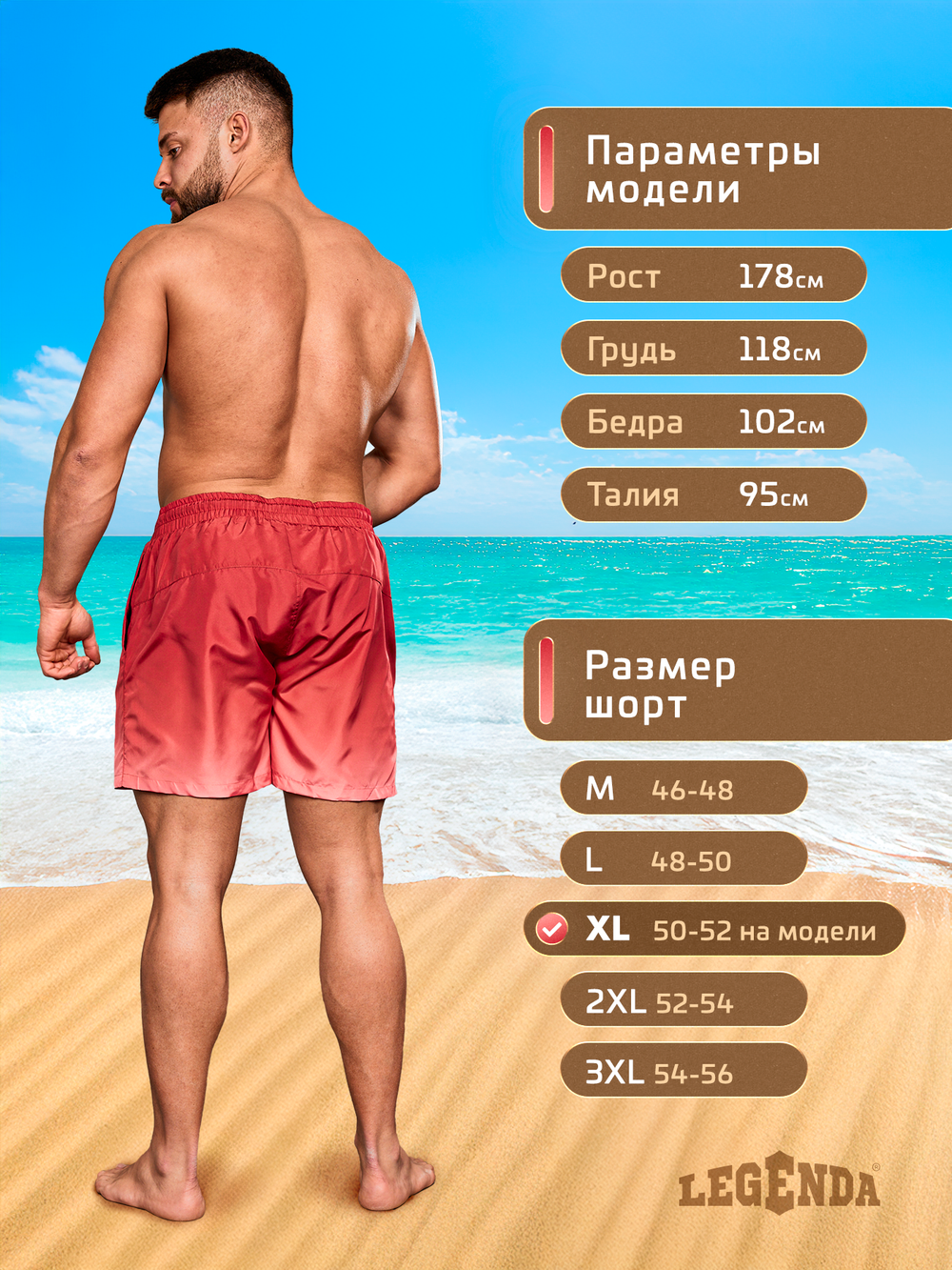 Шорты плавки Gradient Legenda укороченные терракотовый