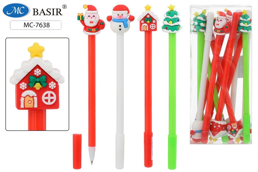 Ручка шарик. детская "Новогодние" синяя, цветной корпус, ассорти (Basir) Ручка шарик. детская "Новогодние" синяя, цветной корпус, ассорти (Basir)