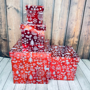 Коробки Куб "Новогодний" Набор 4 шт. Красный