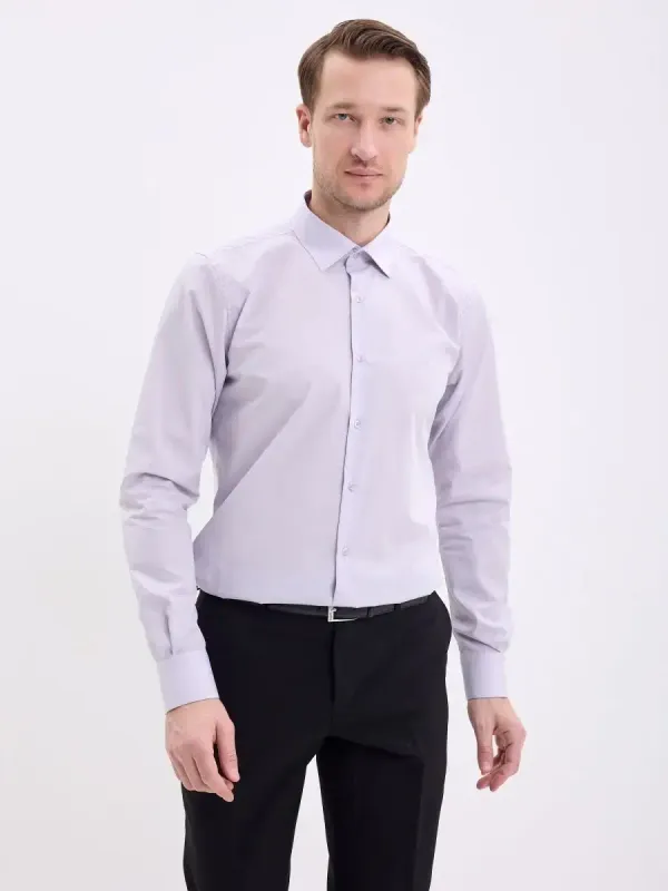 Рубашка на высокий рост LONG SLIM FIT с длинным рукавом, перламутровая