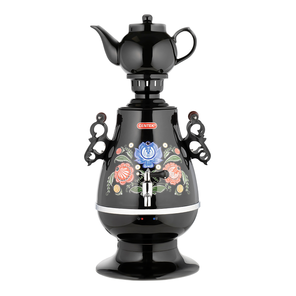 Чайник-самовар CENTEK CT-0091В, 0092 BLACK корпус металл 4 л, керамич. заварочный чайник, поддержание темп, LED индикатор, мощн. 2300 Вт