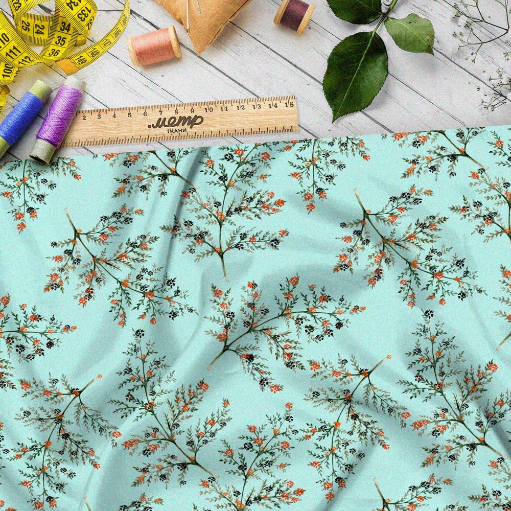 Ткань дюспо оранжевая рябина на зелёном фоне