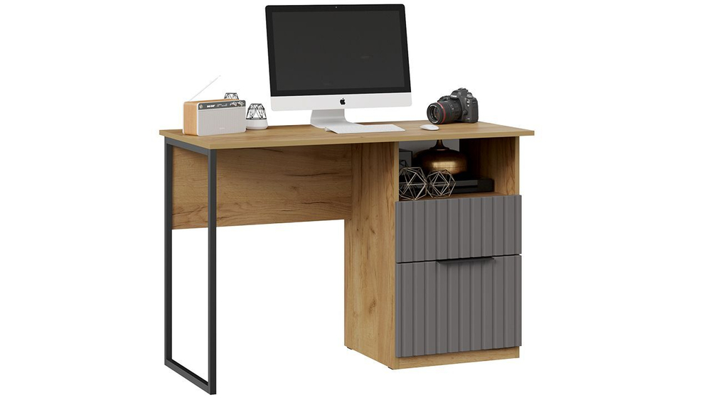 Стол письменный с ящиками Дуб Крафт золотой/Белый матовый 110,2х50,3х75 см